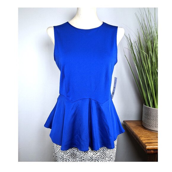 ELLE Womens Cobalt Blue Peplum Top Tank Sleeveless Exposed Zipper Sz Small NWT - Picture 2 of 7